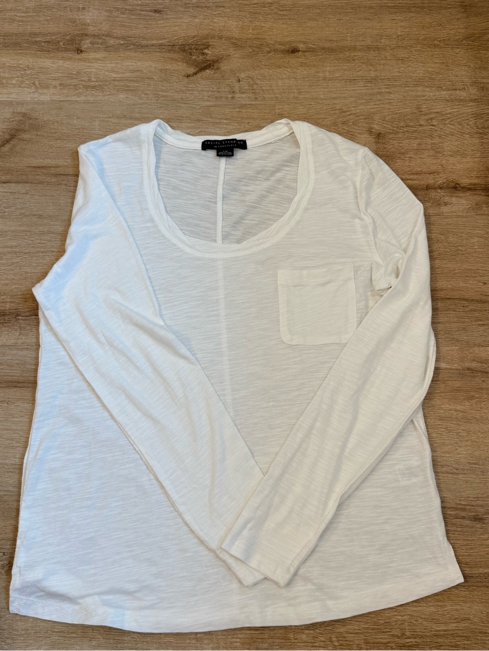 White Long-Sleeve Scoop Neck Pocket Tee - Eileen Fisher